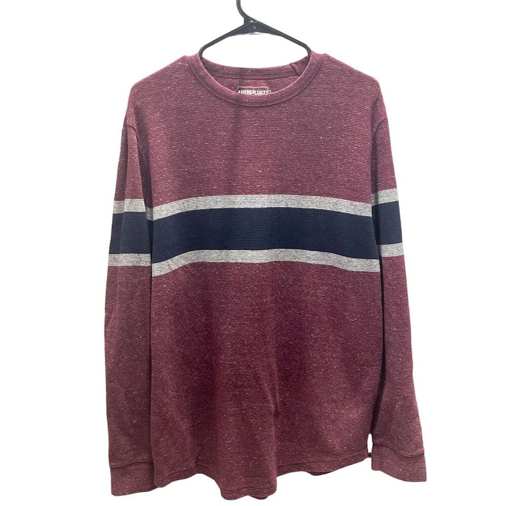 American Eagle Outfitters Men's Striped Maroon Pullover Sweater Size L